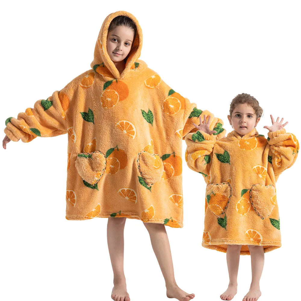 Halloween Pumpkin Hoodies for Boys Girls Winter Thick Flannel Hooded Sweatshirts Kids Clothing Children Oversized Blanket Hoodie