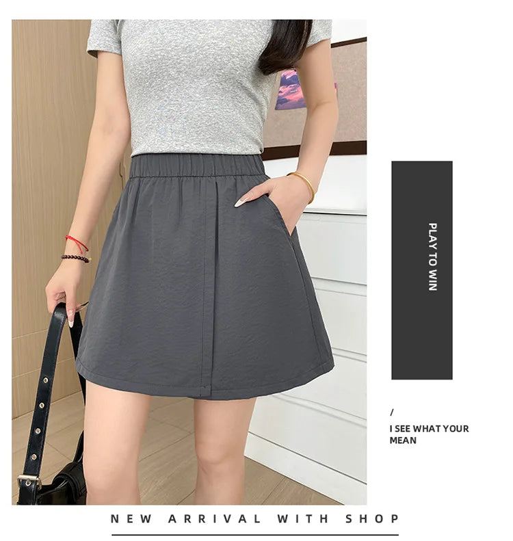 Women's Cargo Skirt Pants 2026 Summer High Waist Loose Fit 5-Pocket Casual Shorts Ice Silk Culottes Streetwear