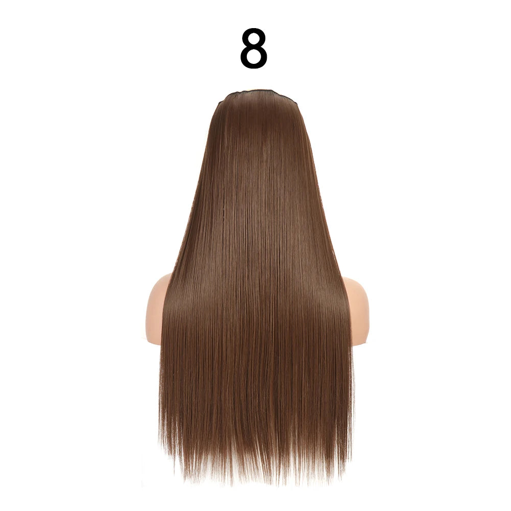 Synthetic 24Inch Hair Extensions OnePiece 5 Clips Long Straight Hairstyle Heat Resistant Fake Hairpiece For Women Natural Brow