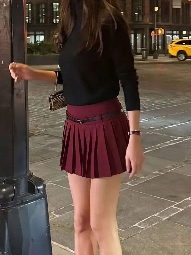 HH Womens High Waist Pleated Mini Skirt A Line Belted Waist for Street Date Casual Party Streetwear Vacation Beach Shorts Skirts