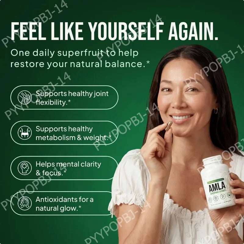 Amla Fruit Extract 1000mg Capsules Superfruit Supplement Energy Support 60 Capsules 30 Servings Vegan Non-GMO Gluten Free