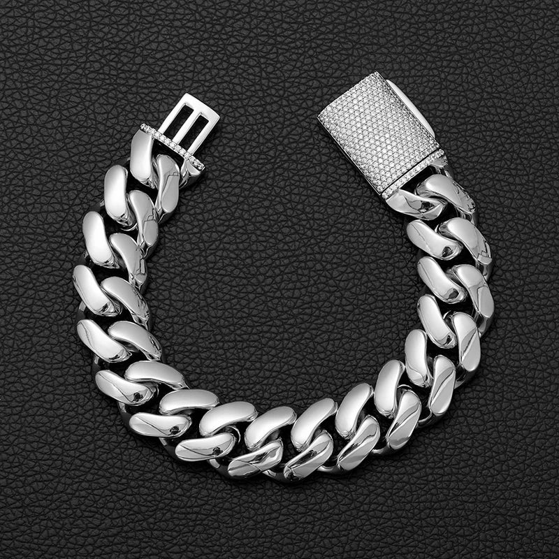 Hip Hop Rock Stainless Steel Rhombus Cuban Miami Link Chain Bracelets for Men Bling Iced Out Rapper Jewelry Gold Silver Color