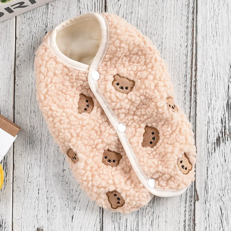 Embroidered Bear Puppy Autumn Clothes Pink Khaki Cute Pet Vest Apparel Chihuahua Small Medium Breeds Puppy 2024 Bulldog Outfit