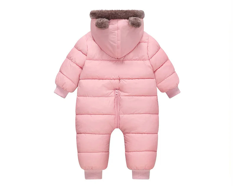 Autumn Winter Newborn Boys Girls Rompers Fleece-lined Zipper Keep Warm Hooded Bodysuits For Baby Kids Children Birthday Present