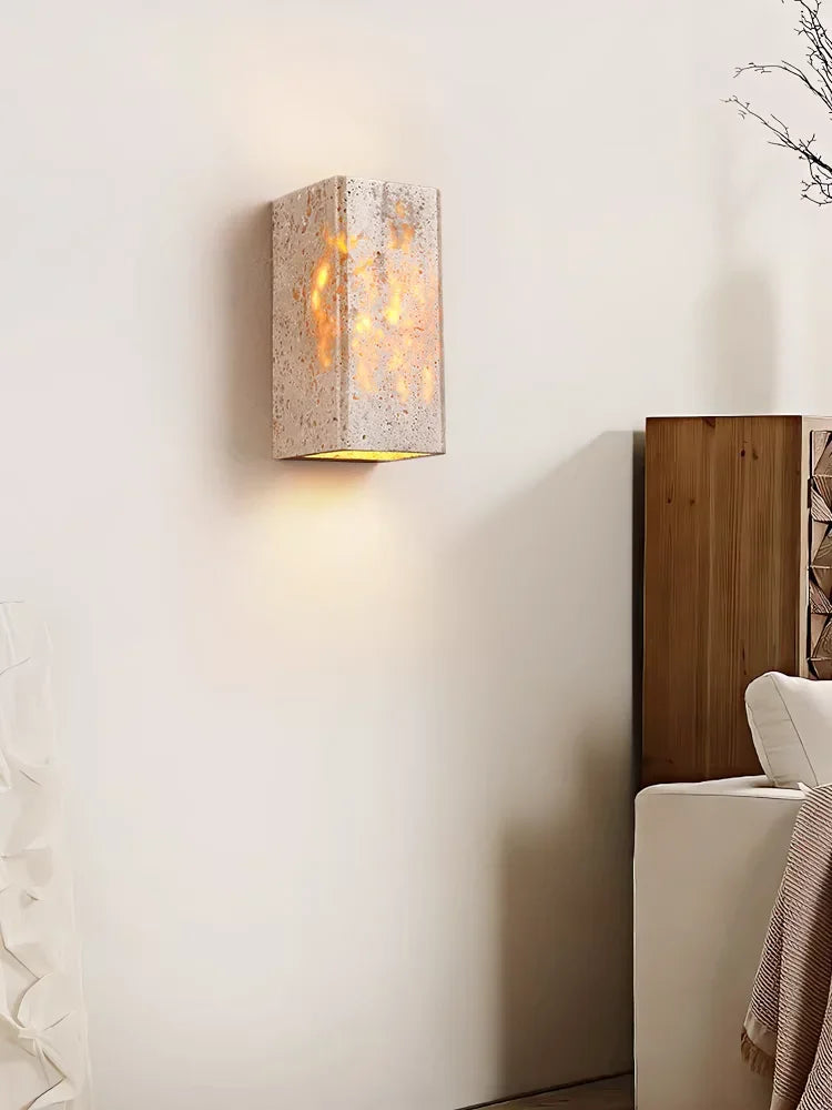 Wabi Sabi Yellow Marble Wall Lamp Led Bedside Japan Bedroom Living Room Wall Light Travertine Stair Cor