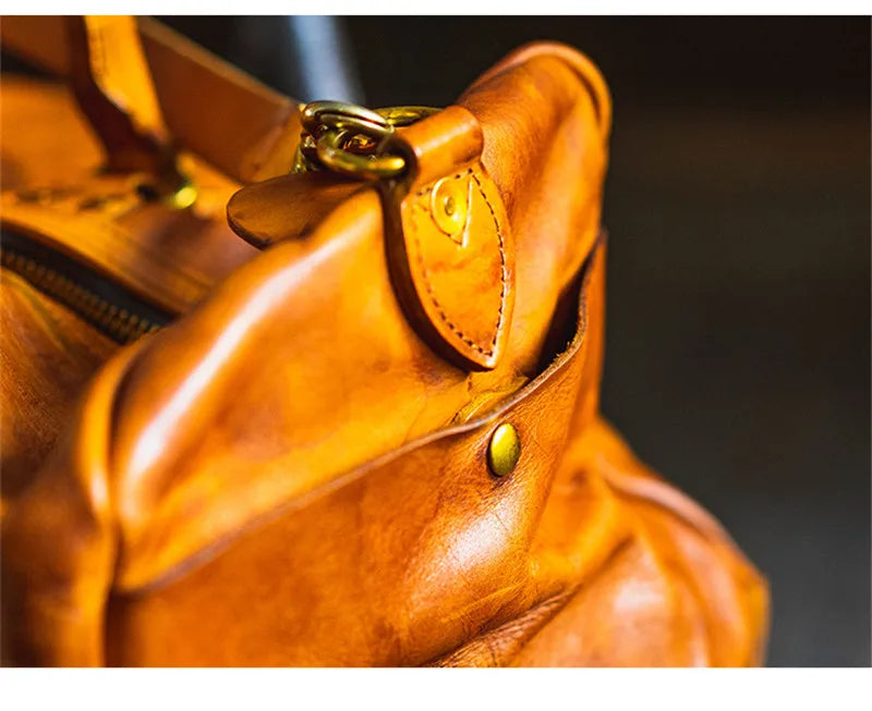 Vintage fashion luxury genuine leather men's travel bag outdoor weekend large capacity crossbody bag real cowhide women handbag