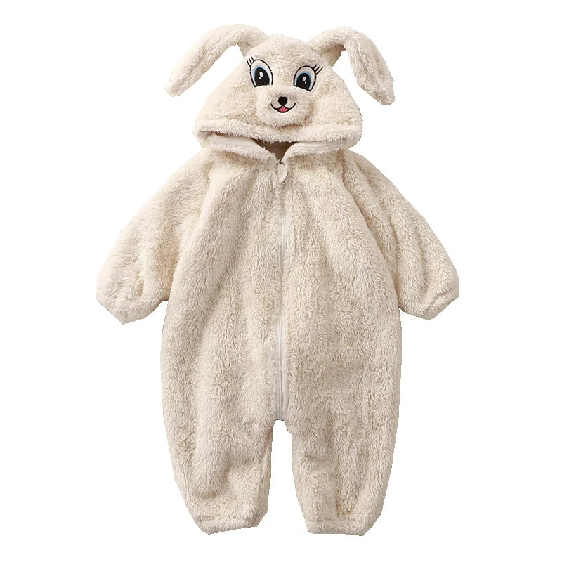 Baby Winter Romper Fleece Cartoon Panda Bunny Hooded Jumpsuit for Boy Girl Clothes Soft Loungewear Thicken Toddler Infant Onesie
