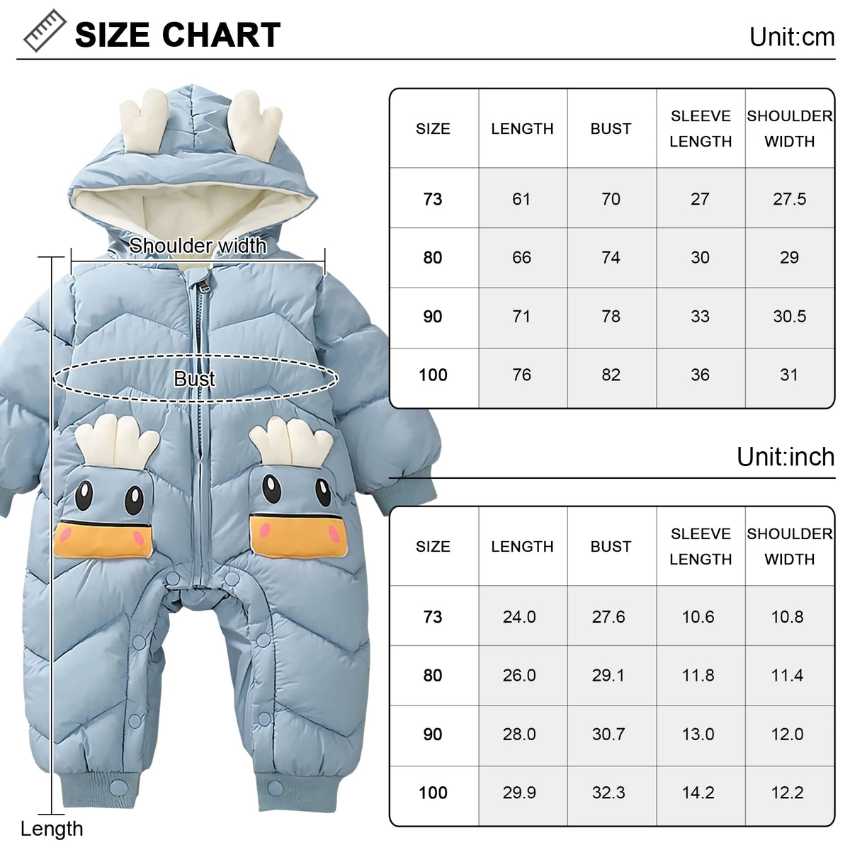 Toddler Kids Winter Rompers,Girls Down Cotton Jacket,Fleece Hood Jumpsuits,Winter Children's Overalls,Boys Snowsuits with Pocket