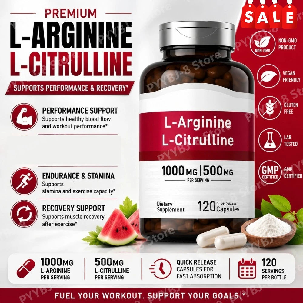 Amino Acid Supplement with 1000mg L-Arginine and 500mg L-Citrulline 120Count Support Healthy Living & Provide Physical Energy
