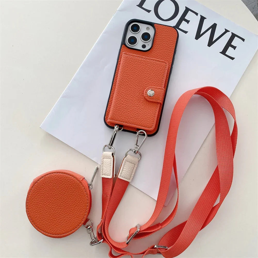 Crossbody Wallet Card Slot Coin Purse for IPhone 17 Air 16 15 Plus 14 13 12 11 Pro Max Leather Protective Phone Case Cover