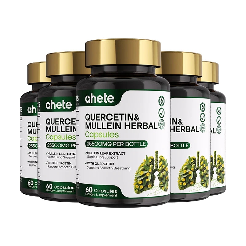 AHETE Mullein Leaf & Quercetin Capsules - High Potency Mullein And Quercetin, Lung Support Formula. Supports Respiratory Health.