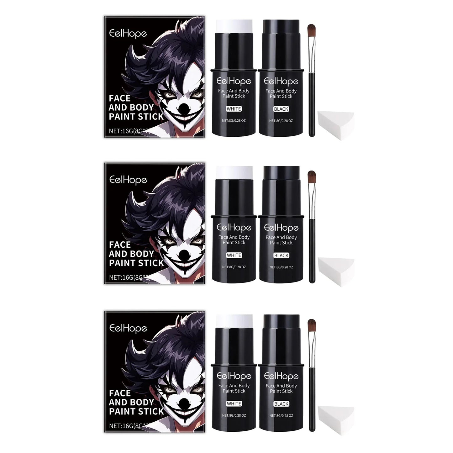 Halloween Black White Face Body Paint Kit Full Coverage Lighweight Foundation Clown Joker Makeup Festive Makeup Accessories Set