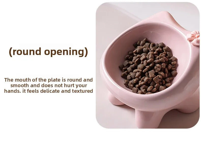 Ceramic Heightening Bowl Set | Cute Macaron Color Series，Slanted Spill-Proof，Cat Slow Feeder Bowl，InsEasy to Clean，Multi-Color O