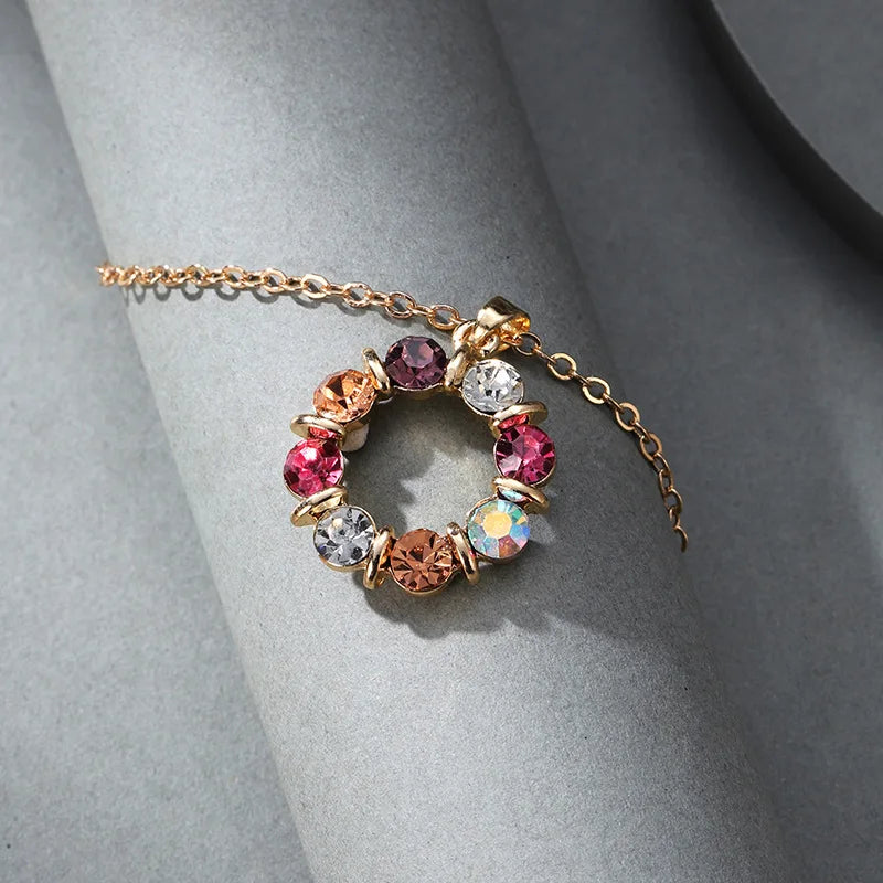 Luxury Multicolor Zircon Jewelry Set, Elegant Necklace and Earrings, Minimalist Luxury Gift for Women, Sparkling Gemstones