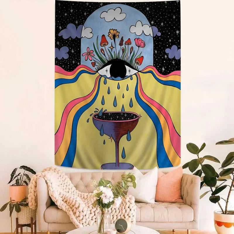 Retro Bohemian Psychedelic 70s DIY Wall Tapestry Science Fiction Art Home Decor for Room