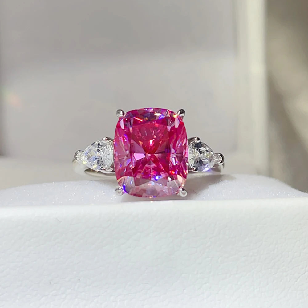 Serenity 5ct Pink Cushion Cut Moissanite Rings for Women Men 100% S925 Sterling Silver Band Jewelry Pillow-shaped Eternity Rings