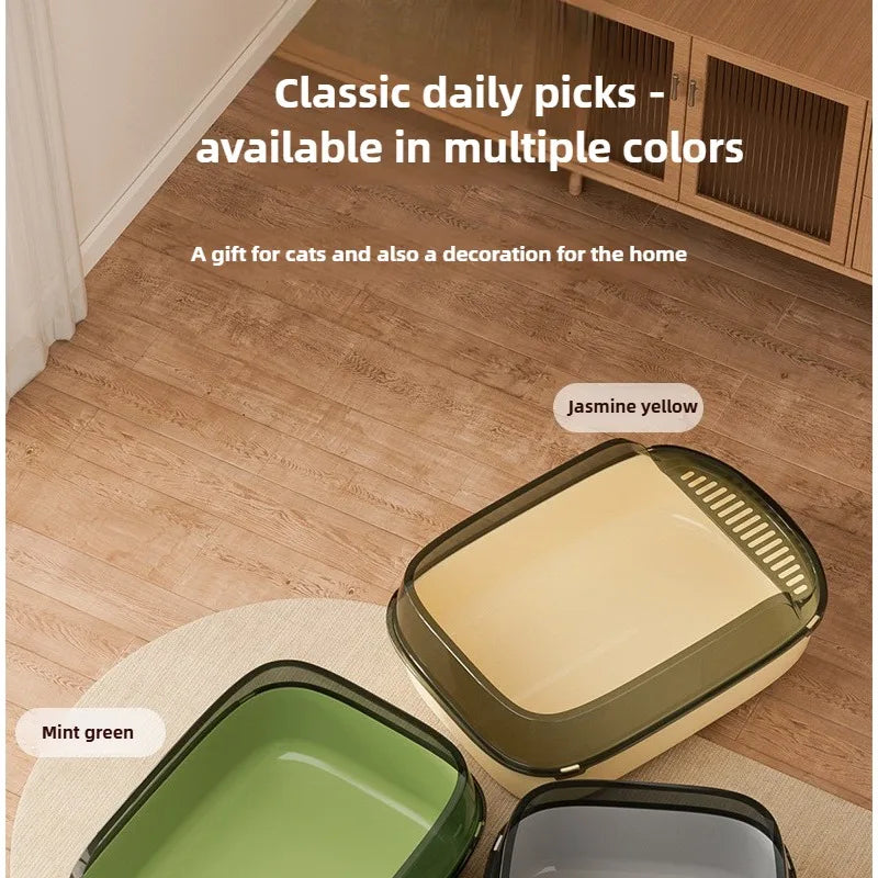 Semi Covered Cat Litter Box Plastic Anti Tracking Pet Toilet with Removable Scoop for Odor Control