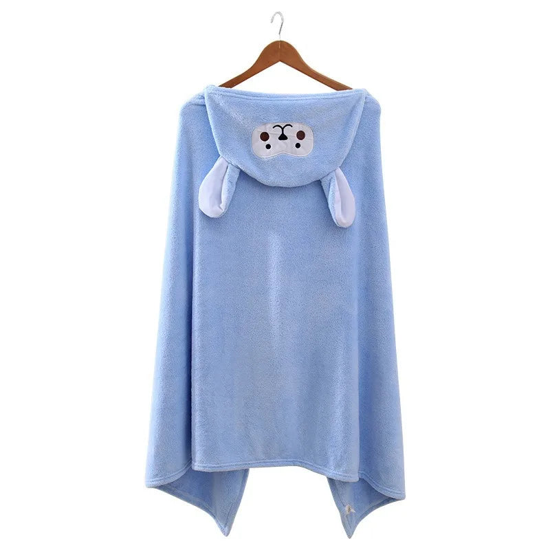 Children Hooded Bath Towel Coral Fleece Super Absorbent Quick Dry Soft Cartoon Cape Towel For Baby Bathroom