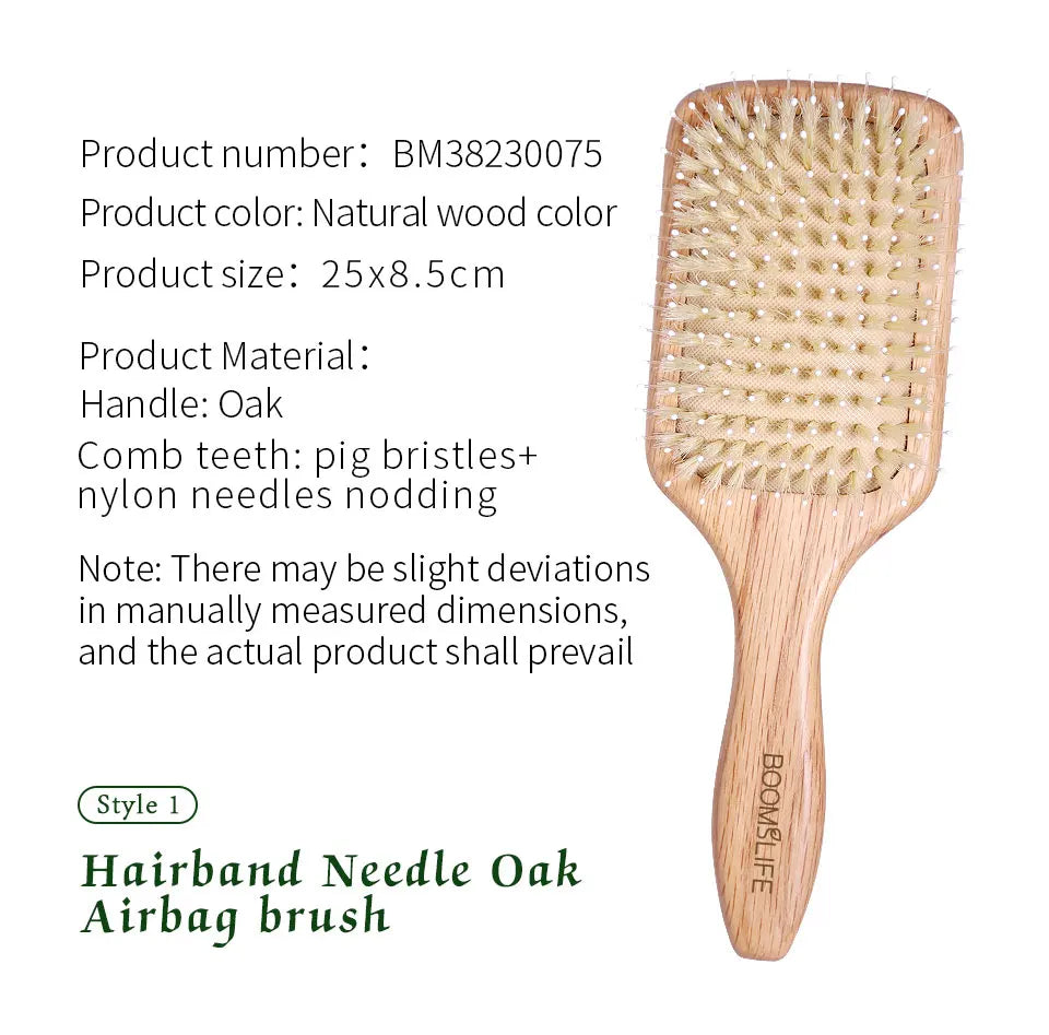 BOOMSLIFE Boar Bristle Hair Brush Square Paddle Scalp Massage Hairbrush USA Oak Wood Comb for Hair Women Barber Beauty Hair Care