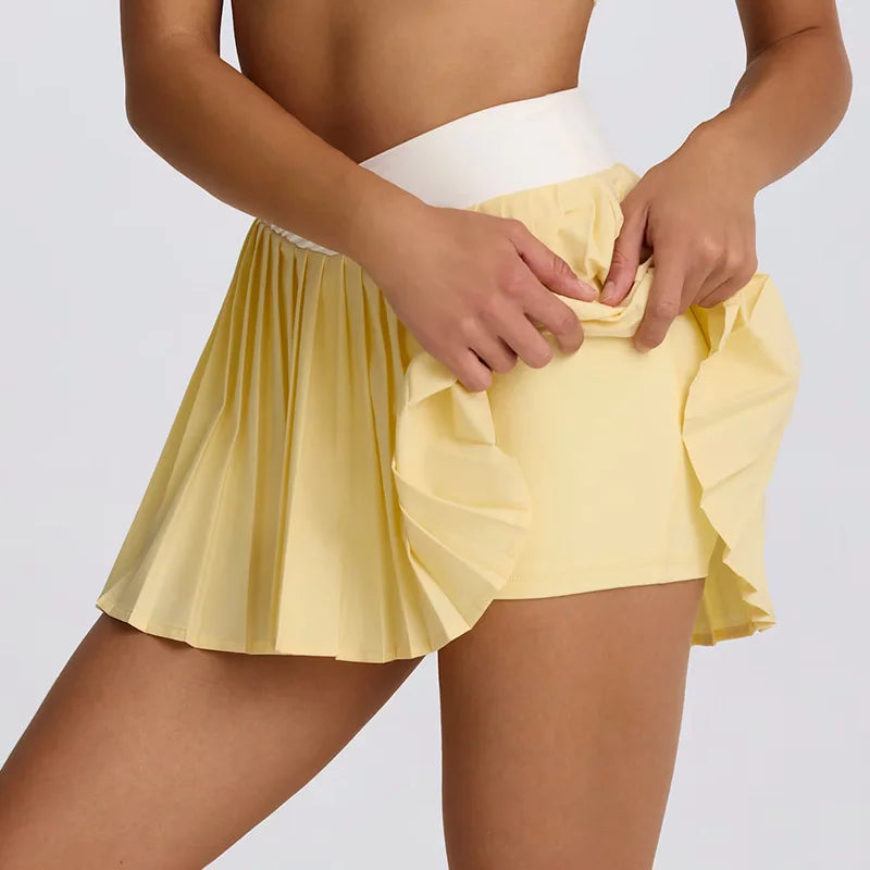 Women's High-Waisted Illusion Two-Piece Skort Quick-Dry Breathable Anti-Chafing Pleated Skirt for Running Gym Tennis