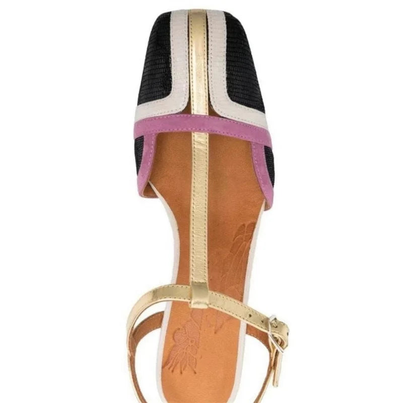 Dilalula 2025 Fashion T-Strap Genuine Leather Sandals Women Covered Toe Mixed Color Summer Dress Shoes Ladies Party French Style