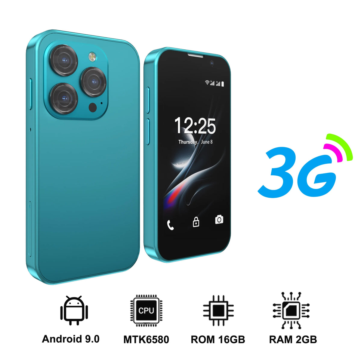 SERVO 16SE Ultra Mini Pocket Smartphone 16GB ROM 3G WCDMA Android 9.0 WiFi Dual SIM Face Unlock Play Store 3.0" Screen Cellphone