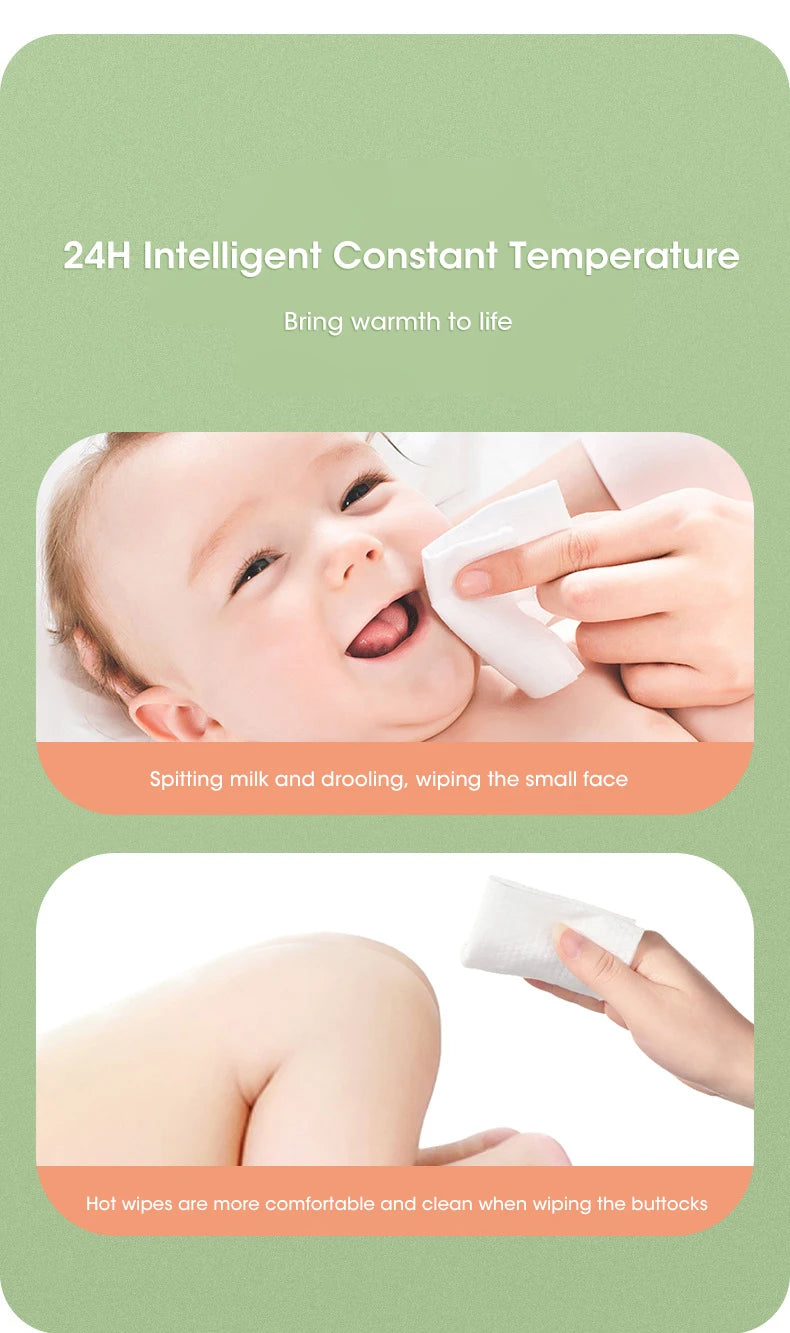 Portable Baby Wipe Warmer with LED Display, USB Charging & Auto Dispenser for Home and Car Use