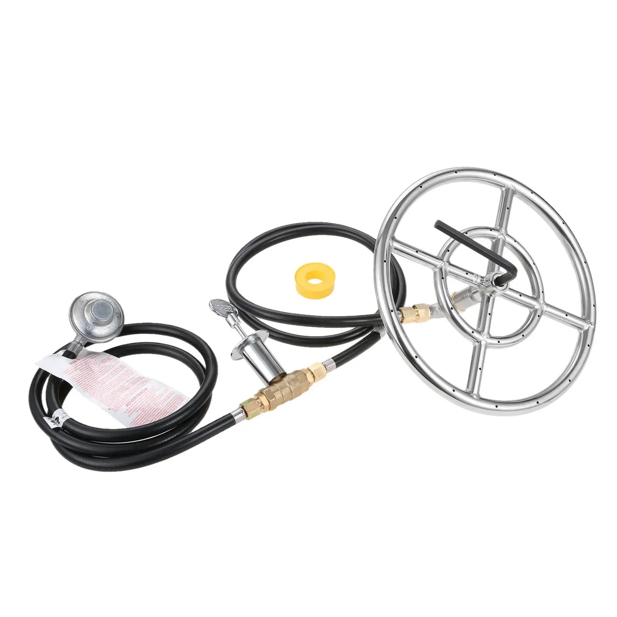 12" LP Propane Gas Fire Pit Stainless Steel Burner Ring Installation Kit with Regulator Hose and 1/2" Key Control Valve 90000BTU