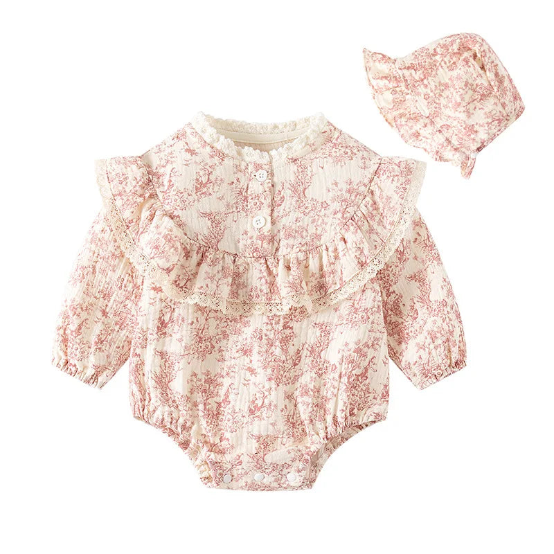 Newborn Romper Chinese Style Ink Painting Newborn Baby Girl Bodysuits +Hat Cotton Girls Jumpsuits Infants Onesie Outfits Clothes