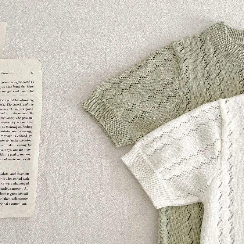 INS Summer Baby Knitwear Romper 0-3Years Newborn Boy Girl Solid Color Short Sleeve O-Neck Knitted Bodysuit One-Pieces Clothes