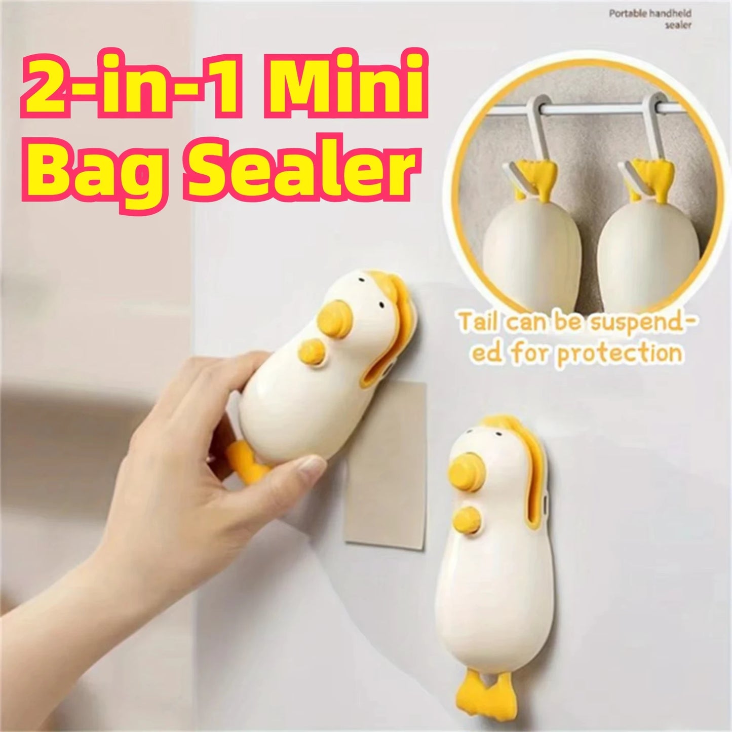 New Cute Duck Handheld Vacuum Sealer Magnetic Bag Sealer Rechargeable Portable Easy Use For Freshness 2 in 1 Mini Rechargeable