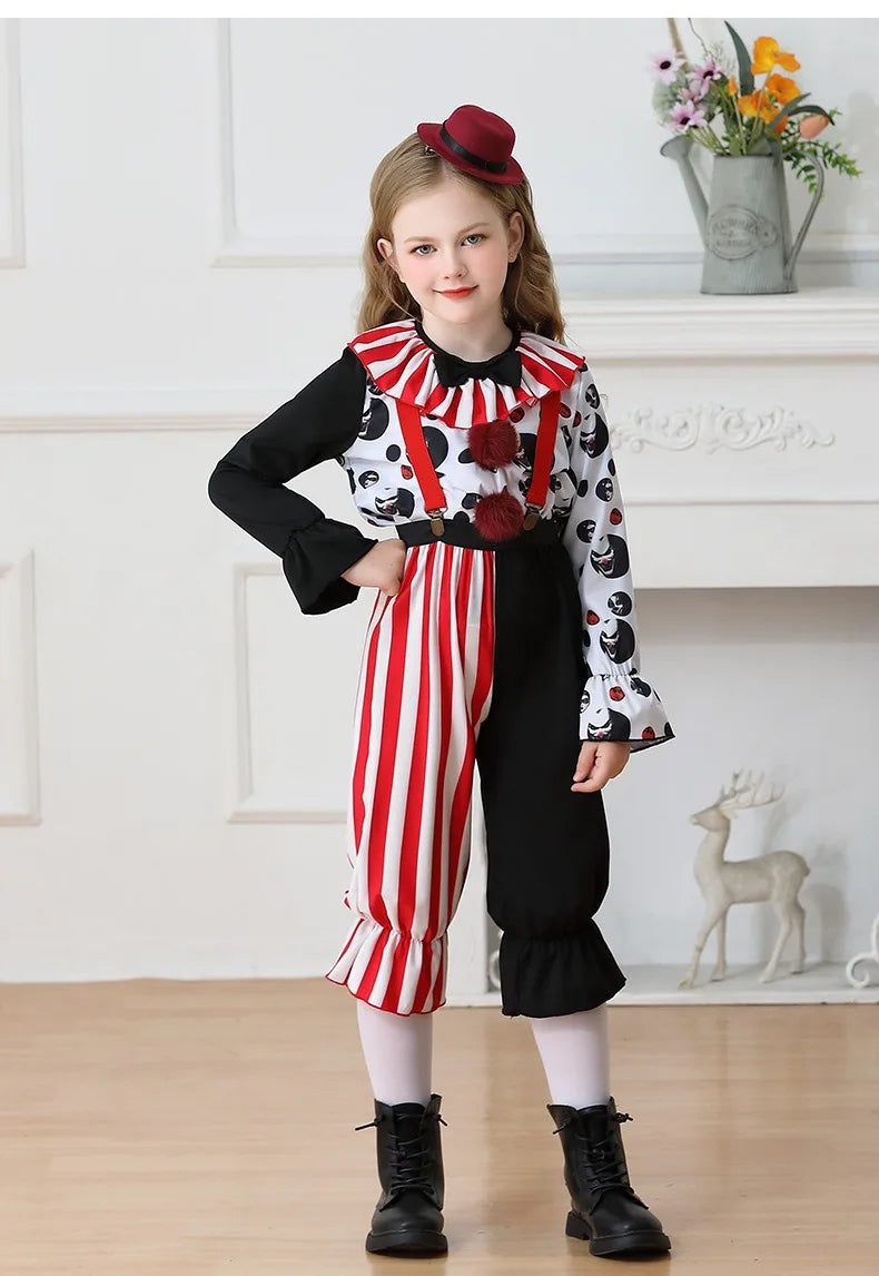 Halloween Cosplay Costumes Horror Clown Dresses Pants Headwear Clothes Sets Carnival Theme Party Role Playing Outfits for Girls