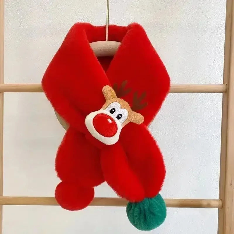 Plush animal scarf with cute fur ball deer design soft and warm accessory for Children for winter outdoor and Christmas gift use