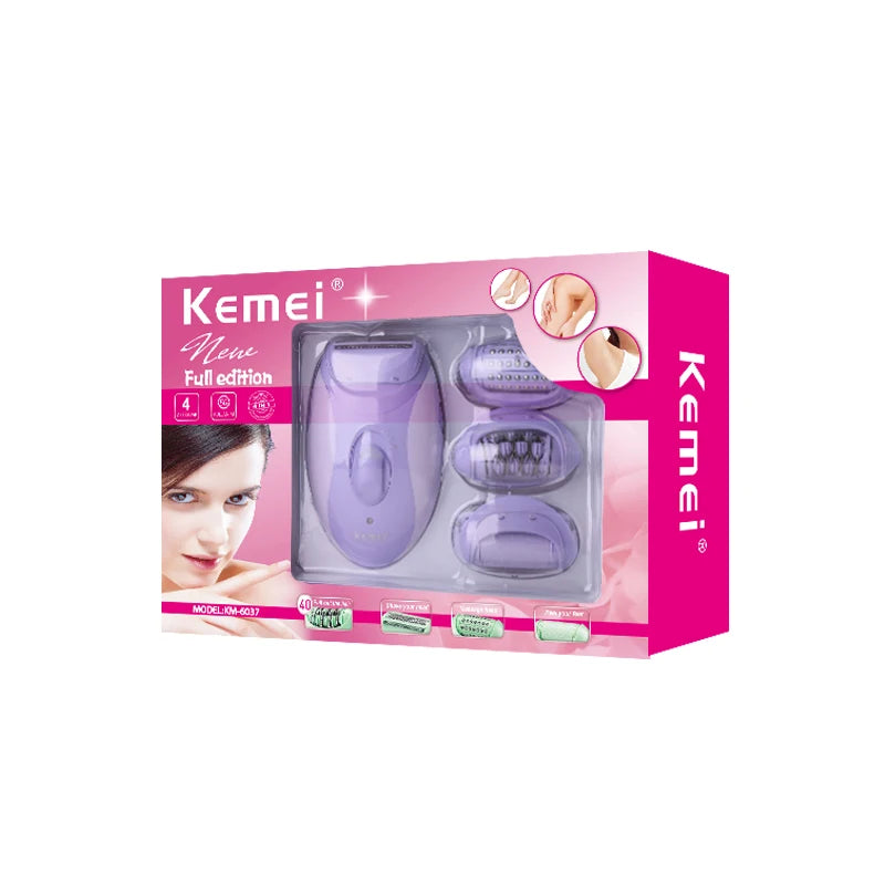 Kemei 4in1 Women Epilator Electric Shaver Facial Body Hair Removal Lady Leg Bikini Trimmer Hair Remover Underarms Rechargeable