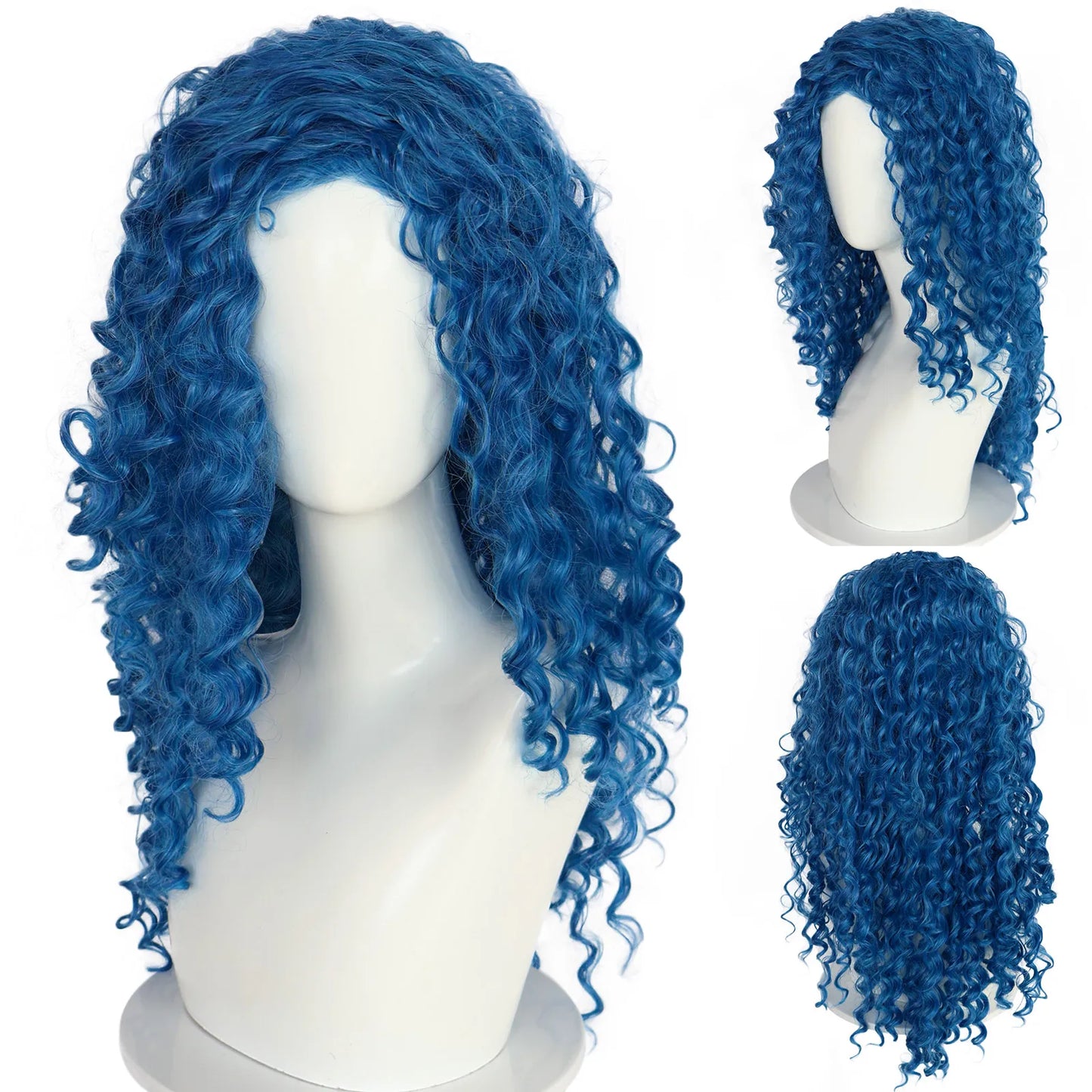 Blue Curly Cosplay Wig, Medium Length Synthetic Hair for Women, for Cosplay & Halloween