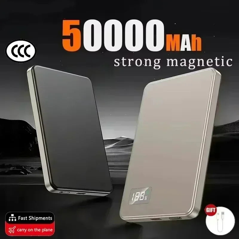 Lenovo 500000mAh CCC Certified Magnetic Ultra Thin Wireless Portable Power Bank Super Fast Charging LED Display Pack For MagSafe