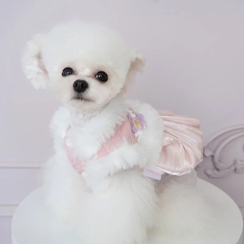 Pet Flannel Dress Rabbit Butterfly Tang Dress Princess New Year Small Medium Dog Coat Puppy Clothes Chinese Style Pet Skirt