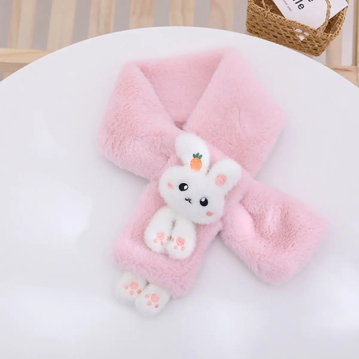 Boys Girls Winter Scarfs Thick Plush Cross Children's Scarf Baby Bib Cute Cartoon Rabbit Faux Fur Neck Protection Warm Shawl