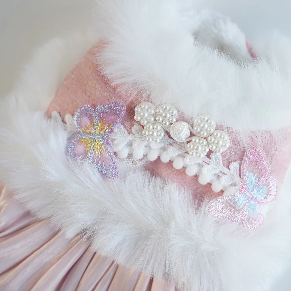 Pet Flannel Dress Rabbit Butterfly Tang Dress Princess New Year Small Medium Dog Coat Puppy Clothes Chinese Style Pet Skirt