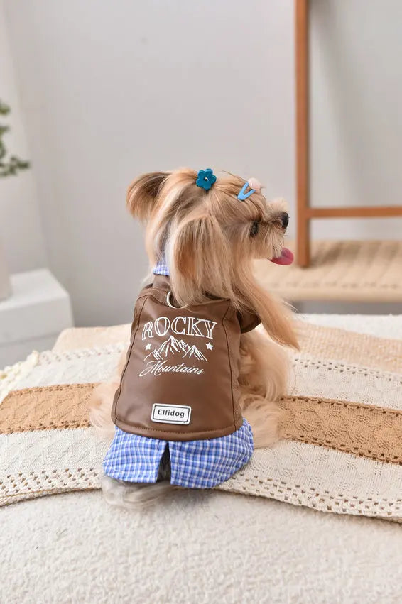 Leather Pitbull Costumes For Small Medium Size Breed Dog With Plaid Shirt Collar Winter Warm Pet Harness Coat Jacket Puppy Wear