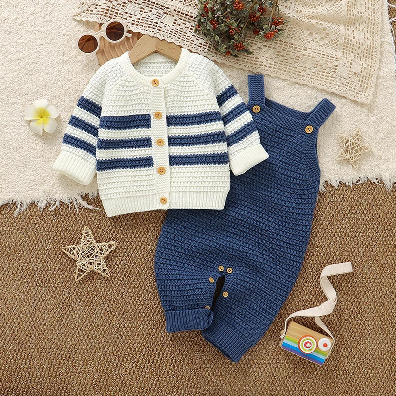 Winter Baby Clothes Sets Autumn Casual Long Sleeve Knit Newborn Infant Sweaters Jacket+Romper Outfits 2pcs Toddler Costume 0-18m