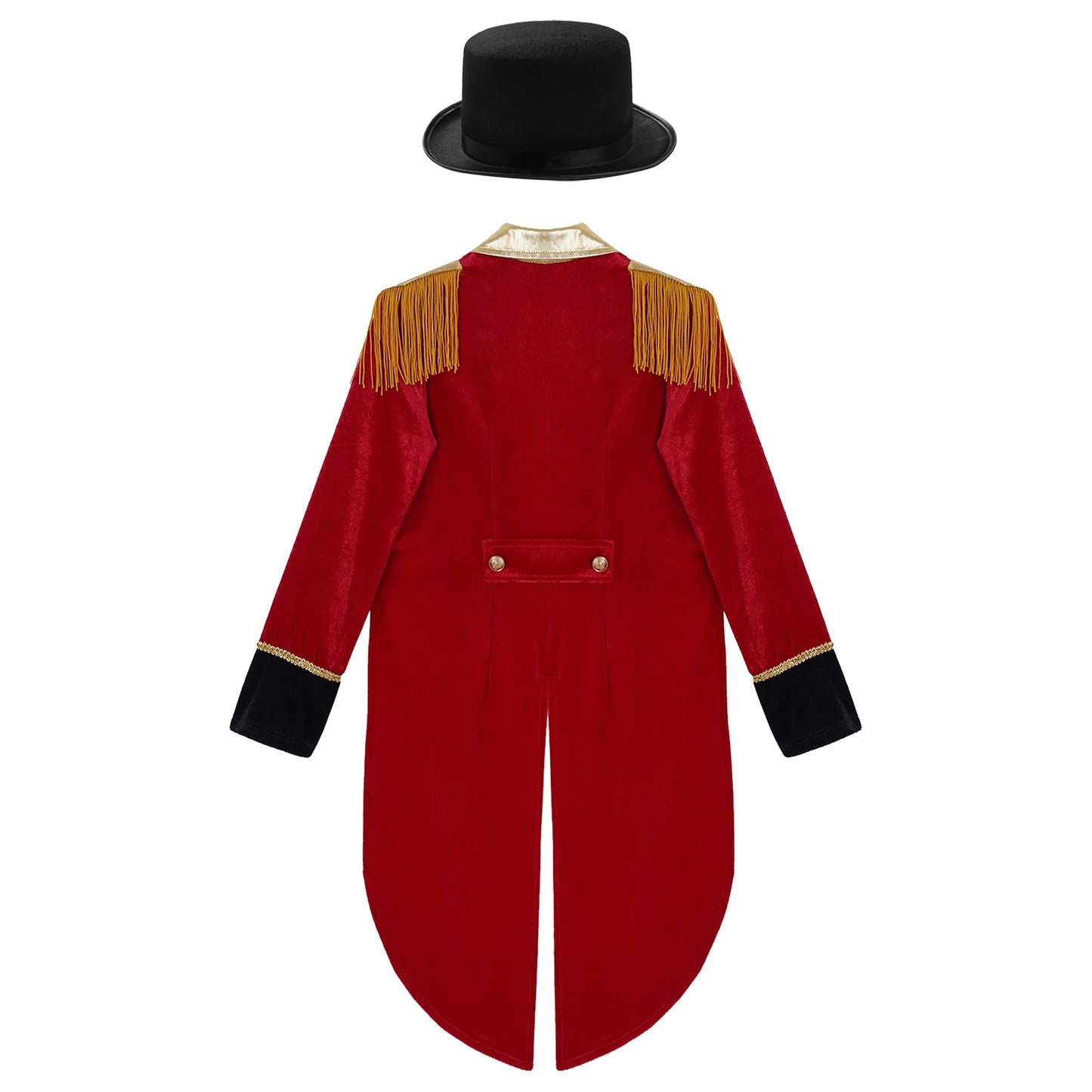 Boys Circus Halloween Performance Costume for Kids Dress Up Party Long Sleeve Lapel Tassel Tailcoat Felt Hat Ringmaster Cosplay