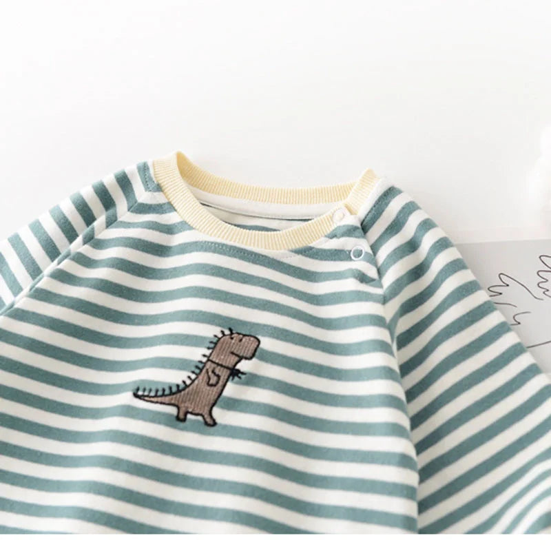 Baby Clothes Striped Cotton Newborn Boy Rompers Dinosaur Embroidery Toddler Jumpsuit