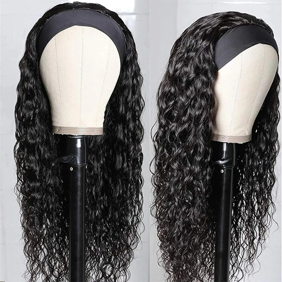 Headband Wig Human Hair Deep Wave Wigs for Black Women Glueless None Lace Front Curly Wig Brazilian Virgin Hair Wear and Go Wigs