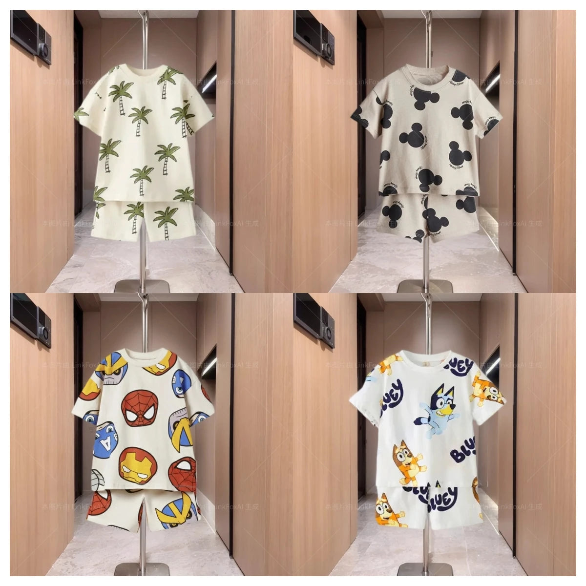 Cute Cartoon Print Design Short Sleeved Shorts Summer Men's And Women's Two-piece Set Children's Short Sleeved T-shirt Set