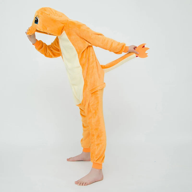 Boys Girls Cute Kigurumi Fire Dragon Cartoon Animal Pajamas Cosplay Costumes Kids OnePiece Onesies For Christmas Halloween Party