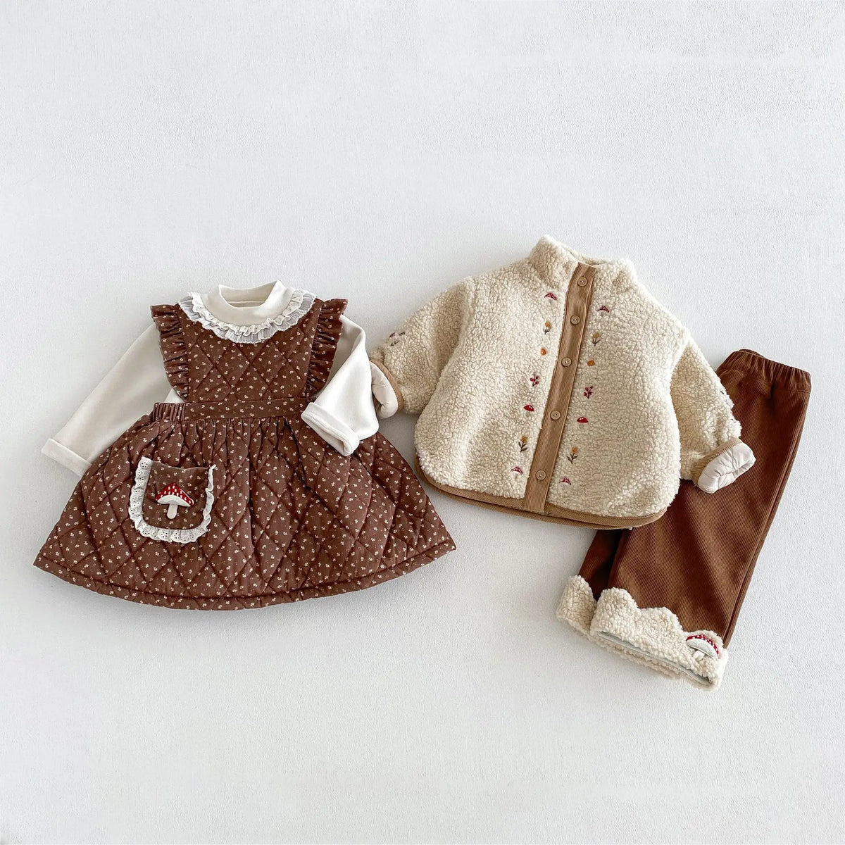 2026 New Winter Girls Embroidered Mushroom Fleece Jacket | Thick Warm Coat | Cute Outwear