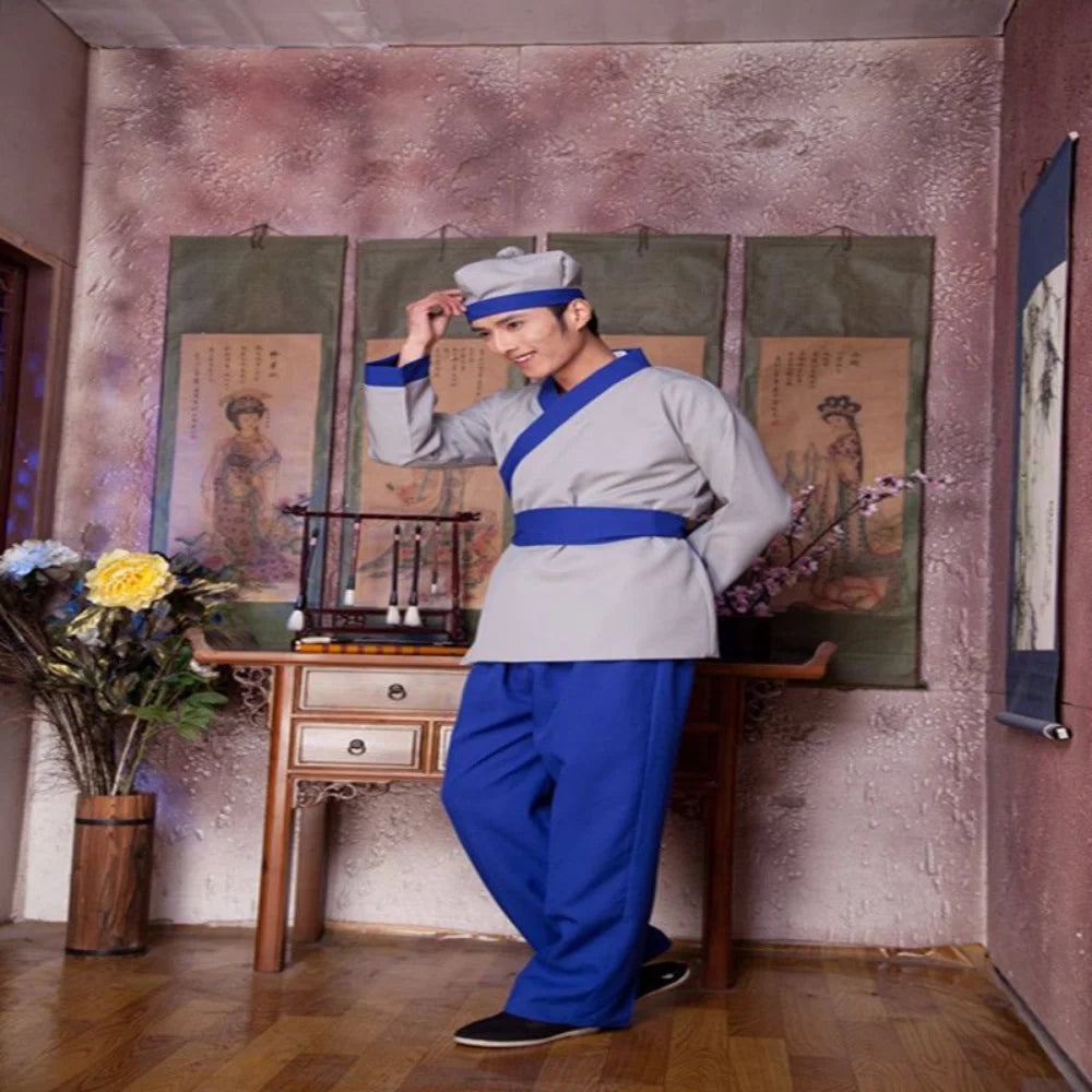 Halloween Ancient Chinese Costume for Men Servant Farmer Hanfu Adultchinese Clothes Male Performance Stage Mens Hanfu Cosplay