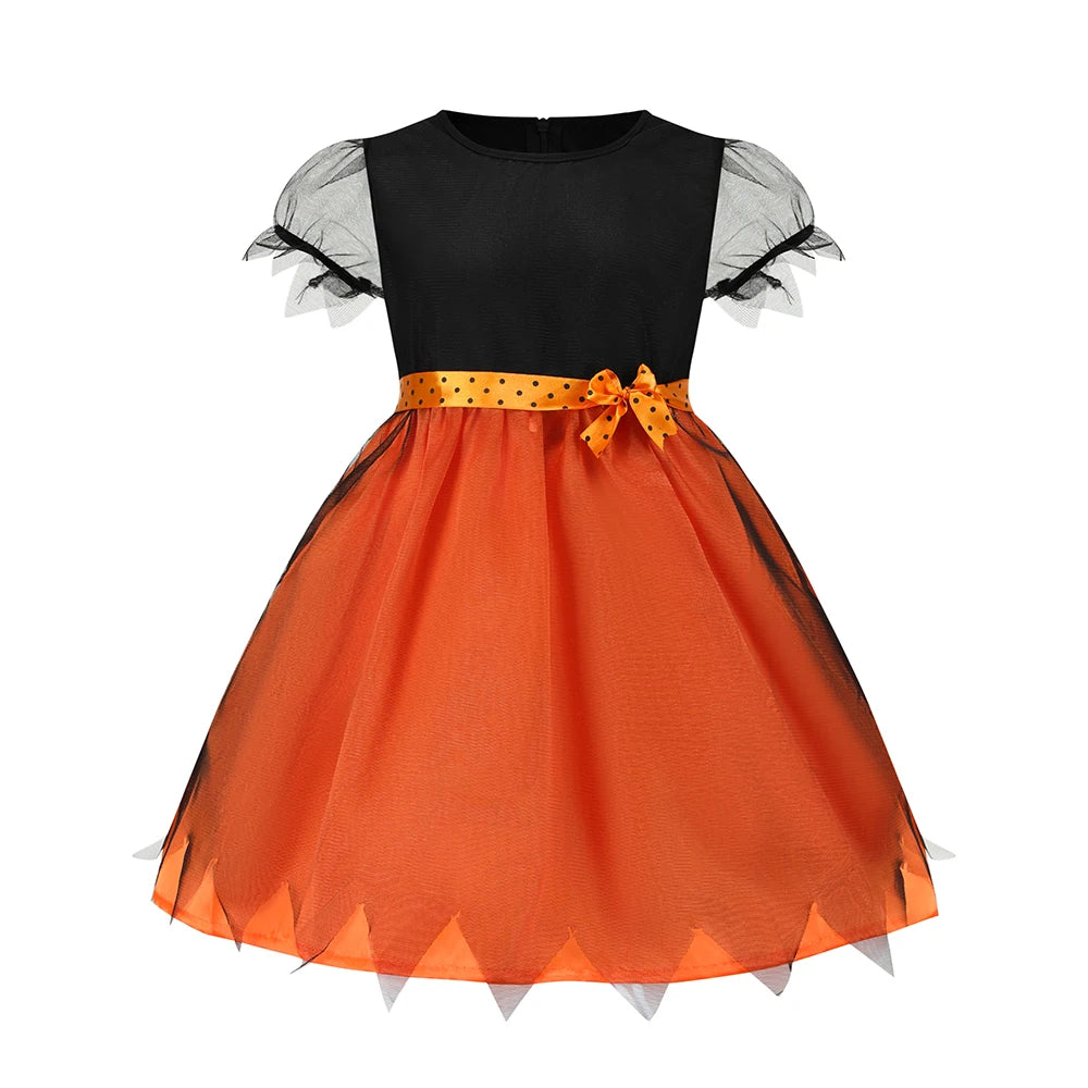 Halloween Cosplay Party Girls Pumpkin Costumes Witch Dress Kids Carnival Costume Vestidos Party Cosplay Dress