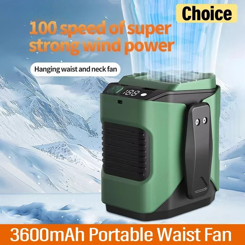 Rechargeable Waist Fan Portable Hands Free Mini Fan With Power Bank Flashlight 5 Speeds  Activities Hands-Free Hanging Neck Fans